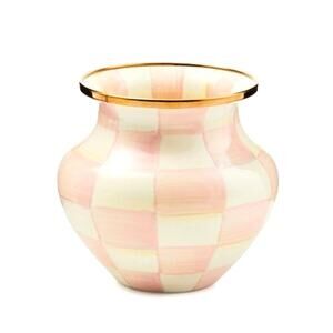 NEW Mackenzie-Childs Rosy Check Small Vase in Original Box